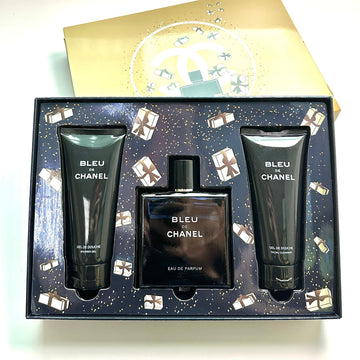 CHANEL BLEU DE 3 IN 1 SET (BLEU DE EDP 100ML, FACIAL CLEANSER, BUBBLY SHOWER GEL)