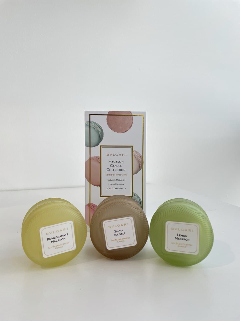 BVLGARI MACARON CANDLE COLLECTION CARAMEL/LEMON/SEA SALT 3IN1 SET