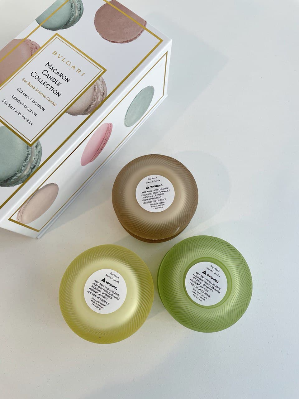 BVLGARI MACARON CANDLE COLLECTION CARAMEL/LEMON/SEA SALT 3IN1 SET