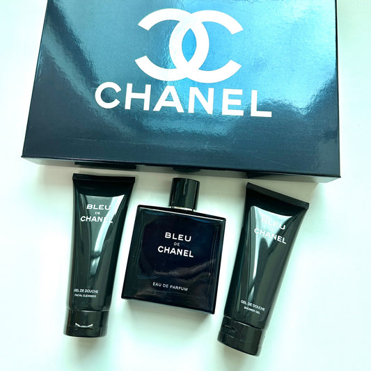 CHANEL BLEU DE 3 IN 1 SET (BLEU DE EDP 100ML, FACIAL CLEANSER, BUBBLY SHOWER GEL)