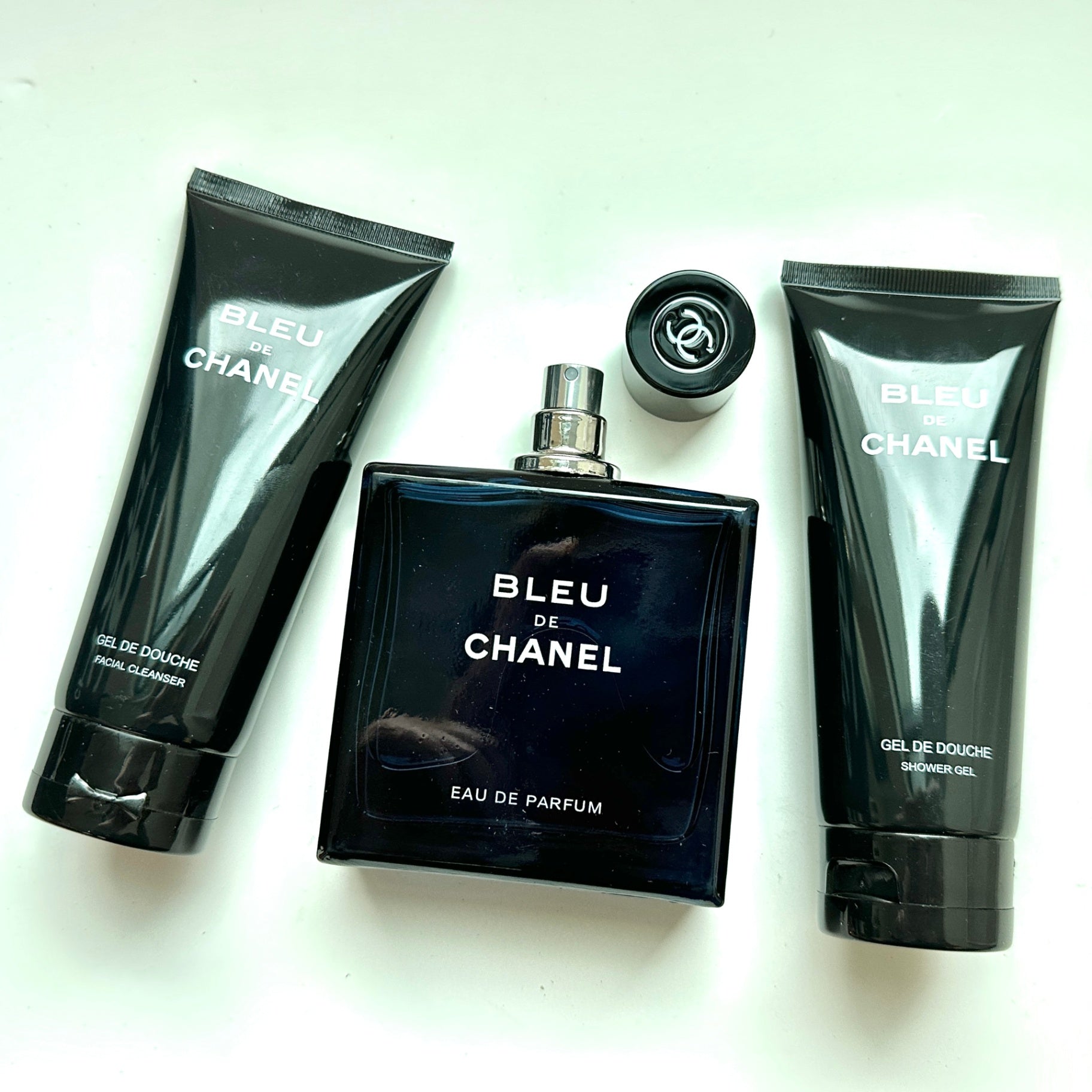 CHANEL BLEU DE 3 IN 1 SET (BLEU DE EDP 100ML, FACIAL CLEANSER, BUBBLY SHOWER GEL)